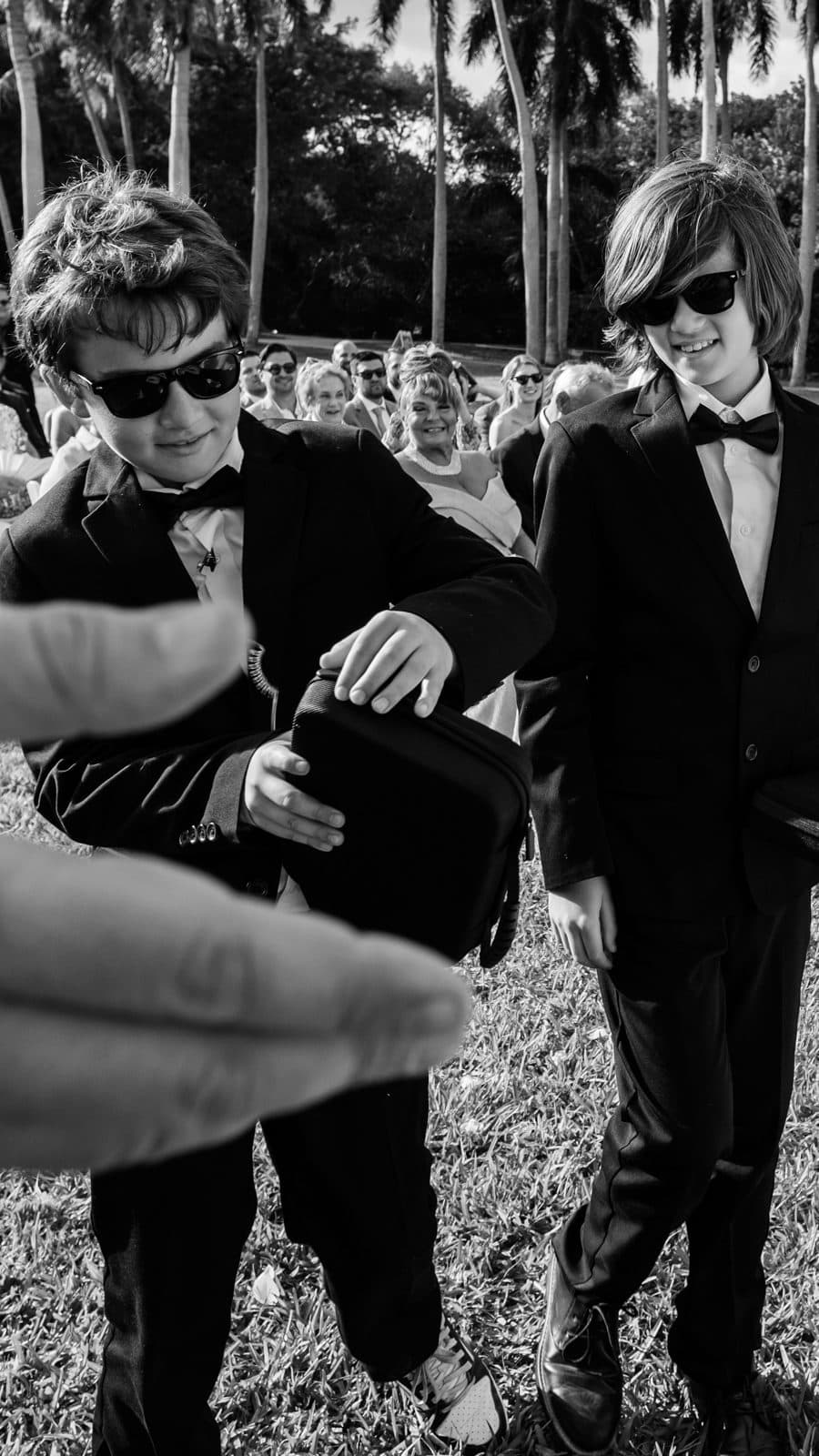 Black and white portrait of Alyssa and Chris standing together