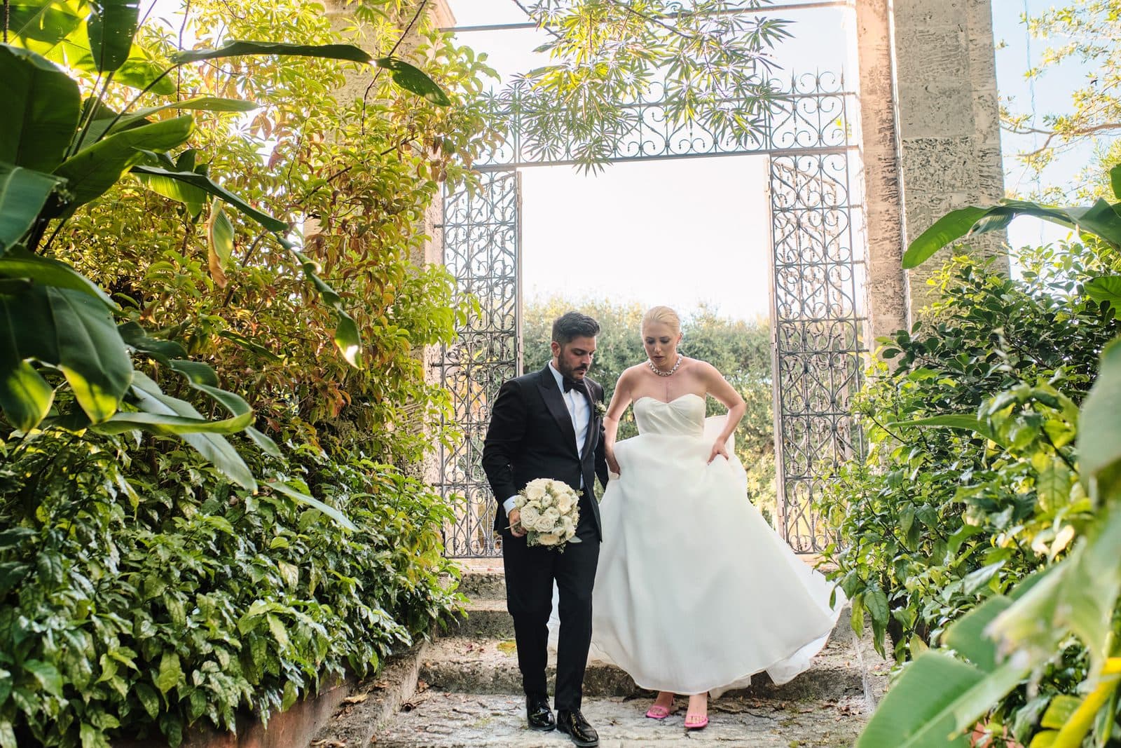 Amy and Chris standing together in the gardens