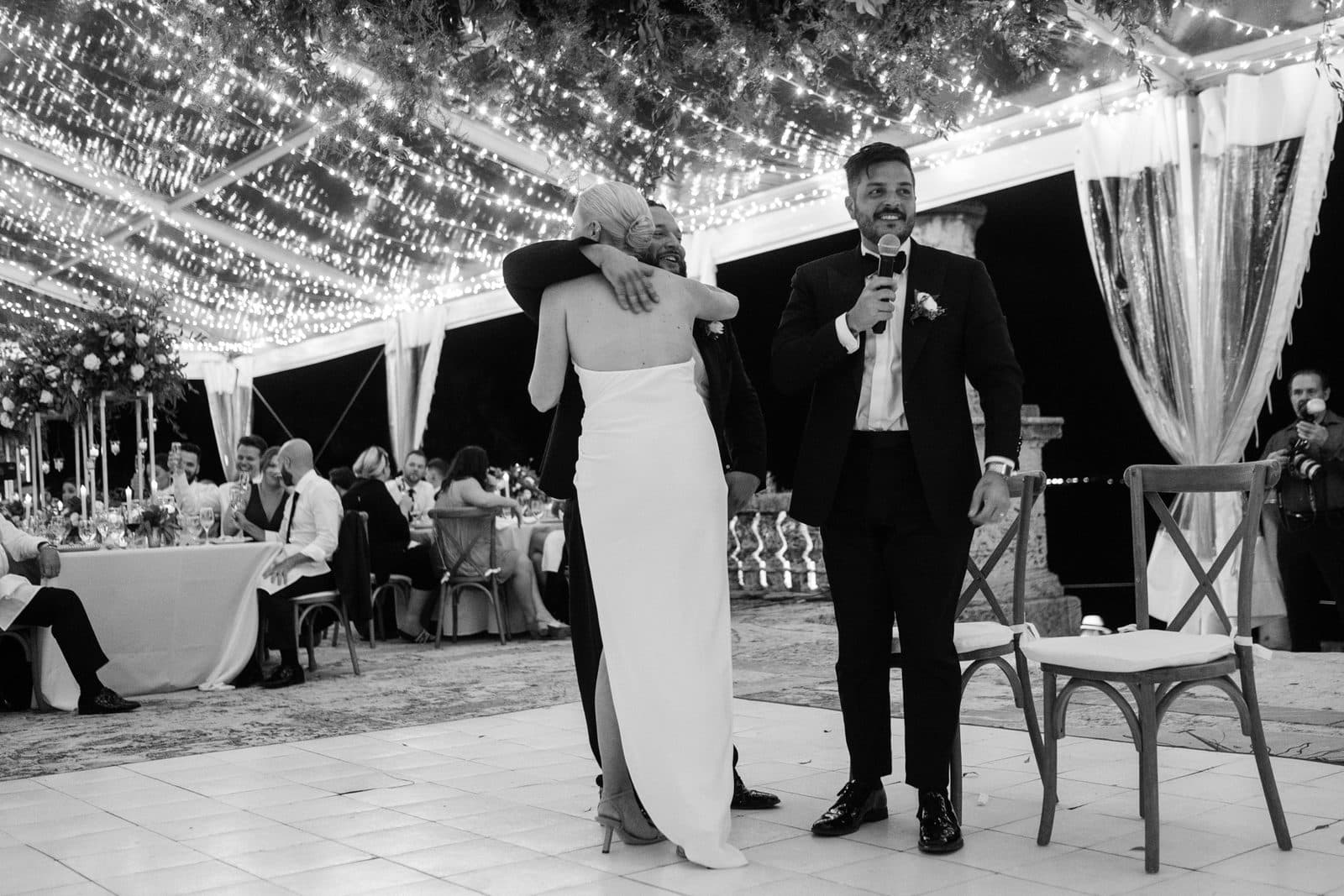 A black and white photograph of the ceremony