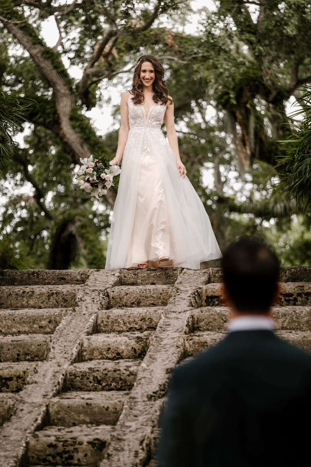 Chloe and Michael in the arches, turned toward each other