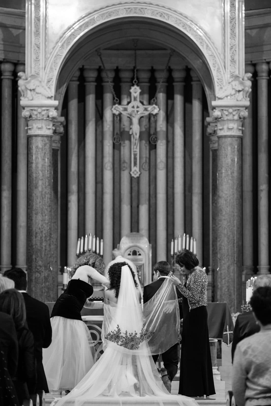 Black and white photograph of Sophia and Patrick kissing