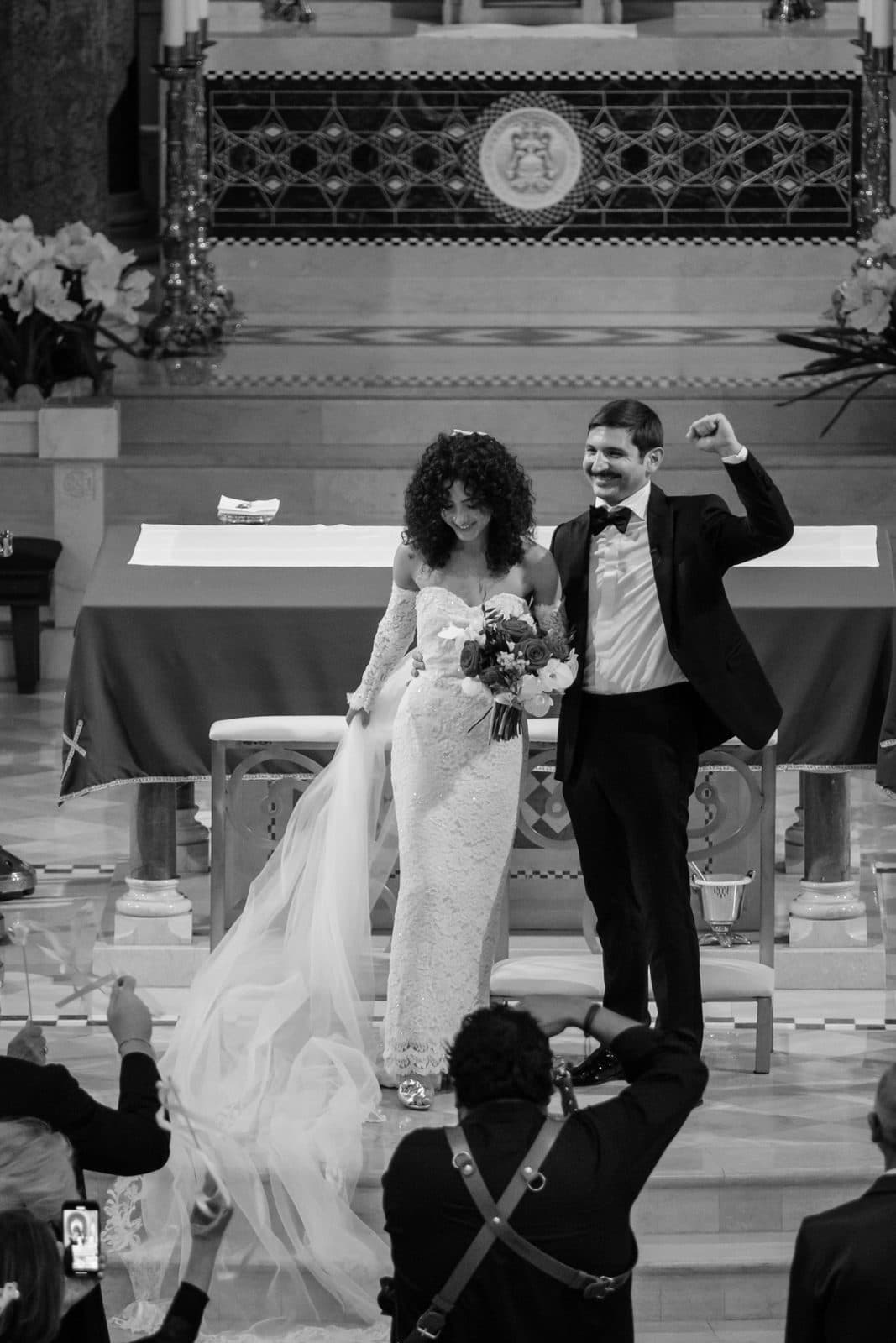 Black and white photograph of Sophia and Patrick standing close